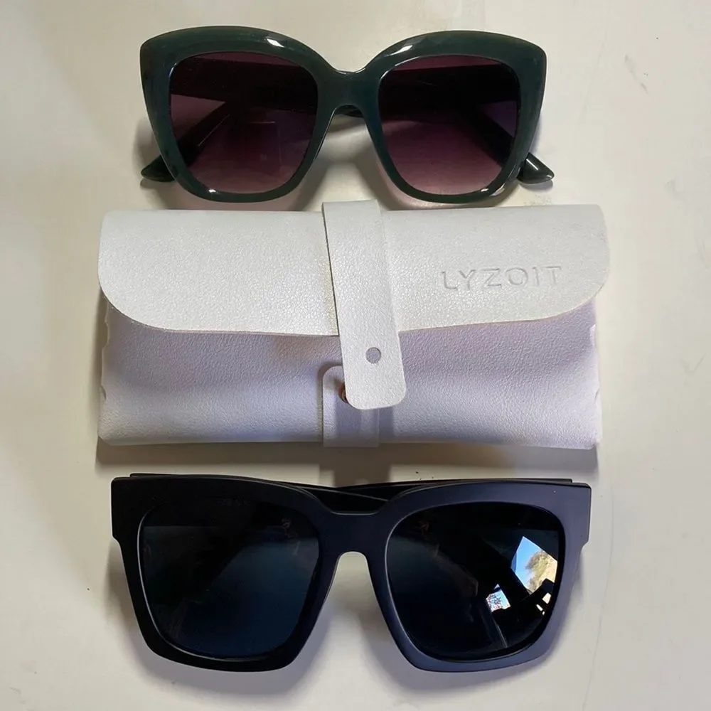 Oversized Fashion Sunglasses in Black & Green Gray Two Pair - Lyzoit